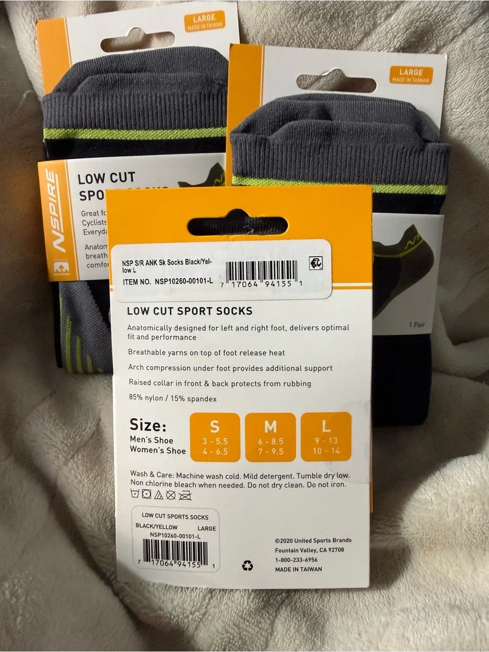 Nathan Nspire Low Cut Sport Socks - Gray with Lime Accent (Large) Lot of 3 pairs